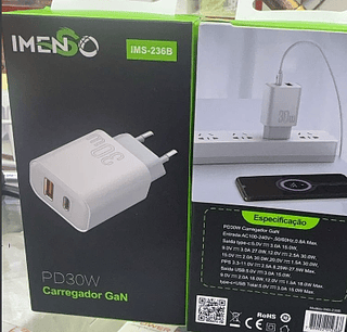 Caixa de Carregamento Ultra Rápido GaN PD 30W com Dupla Saída Imenso