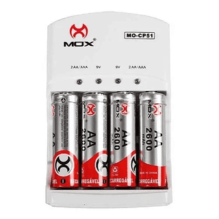 Carregador De Pilhas Mox + 4 Pilhas Aa 2600mah MOX