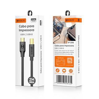 Cabo para Impressora - USB-C / USB-B Hrebos