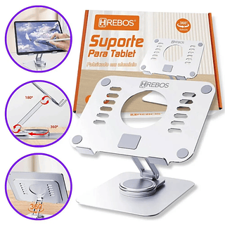 Suporte para Tablet Ajustável 360º Alumínio Portátil Hrebos