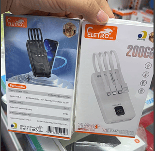 Bateria Portátil 20000mAh 22.5W Carregamento Turbo Eletromex