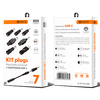Kit Plugs para Fonte Universal+ Adaptador USB-C 7 Portas Hrebos
