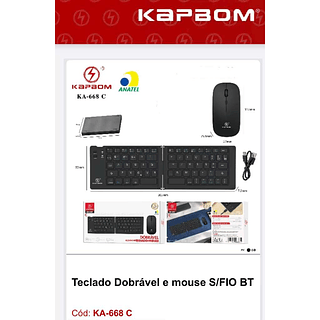 Teclado E Mouse Dobrável Pocket Bluetooth Tablte iPad e Celular Kapbom