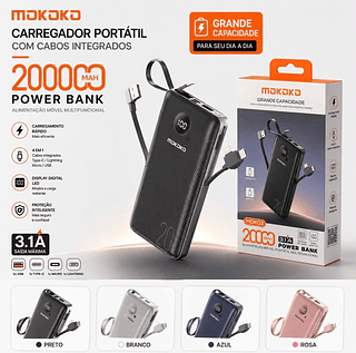 Powerbank 20000mah Com Display Carregador Turbo Portátil Mokoko