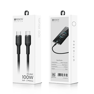 Cabo Ubs-C para Tipo-C Soft 3 Metros 100W Hrebos