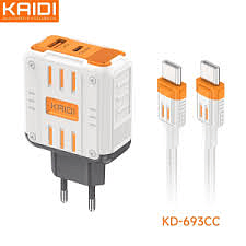 Kit Carregador PD GaN 65W Fonte USB-C e USB Kaidi