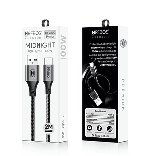 Cabo USB-C Premium Nylon Hrebos Midnight 2M