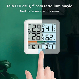 Estação Meteorológica Interna e Externa Sem Fio Termômetro Higrômetro com Imã Óasis