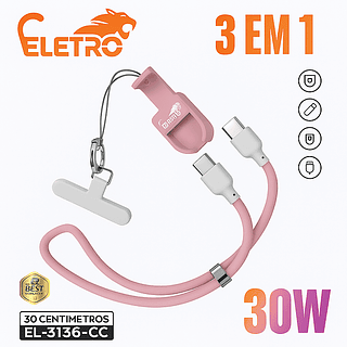 Alça para Celular com Cabo de Carregamento Tipo-C 30cm Eletromex