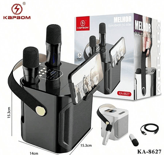Caixa de Som Bluetooth Dois Microfones Karaokê Kapbom