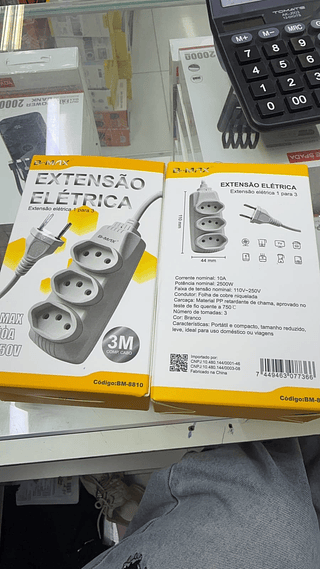 Extensão Elétrica 3 Metros Bivolt Branca 3 Tomadas B-Max