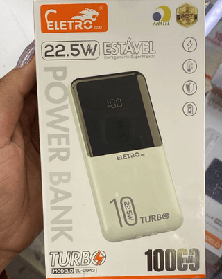 Bateria Portátil 10000mAh 22.5W Carregamento Turbo Eletromex