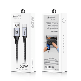 Cabo USB-C 60W 3m Hrebos