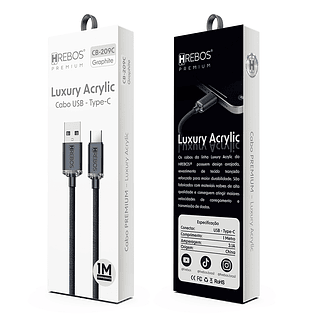 Cabo de Dados Turbo Type-C Luxury Acrylic Nylon 1 Metro Hrebos