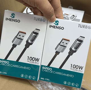 Cabo USB Tipo C 100w Carregamento Rápido com Visor de Potência Imenso