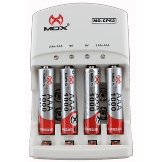 Carregador De Pilhas Mox + 4 Pilhas Aa 2600mah MOX