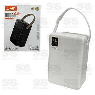 Bateria Portátil Turbo 80.000 mAh 22.5w Estável Eletromex Branco