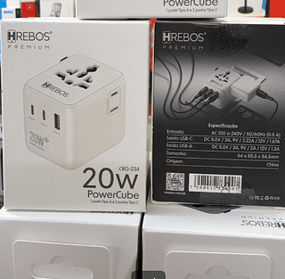 Adaptador de Tomada PowerCube 1 Porta Tipo A e 2 Portas Tipo C 20w Hrebos